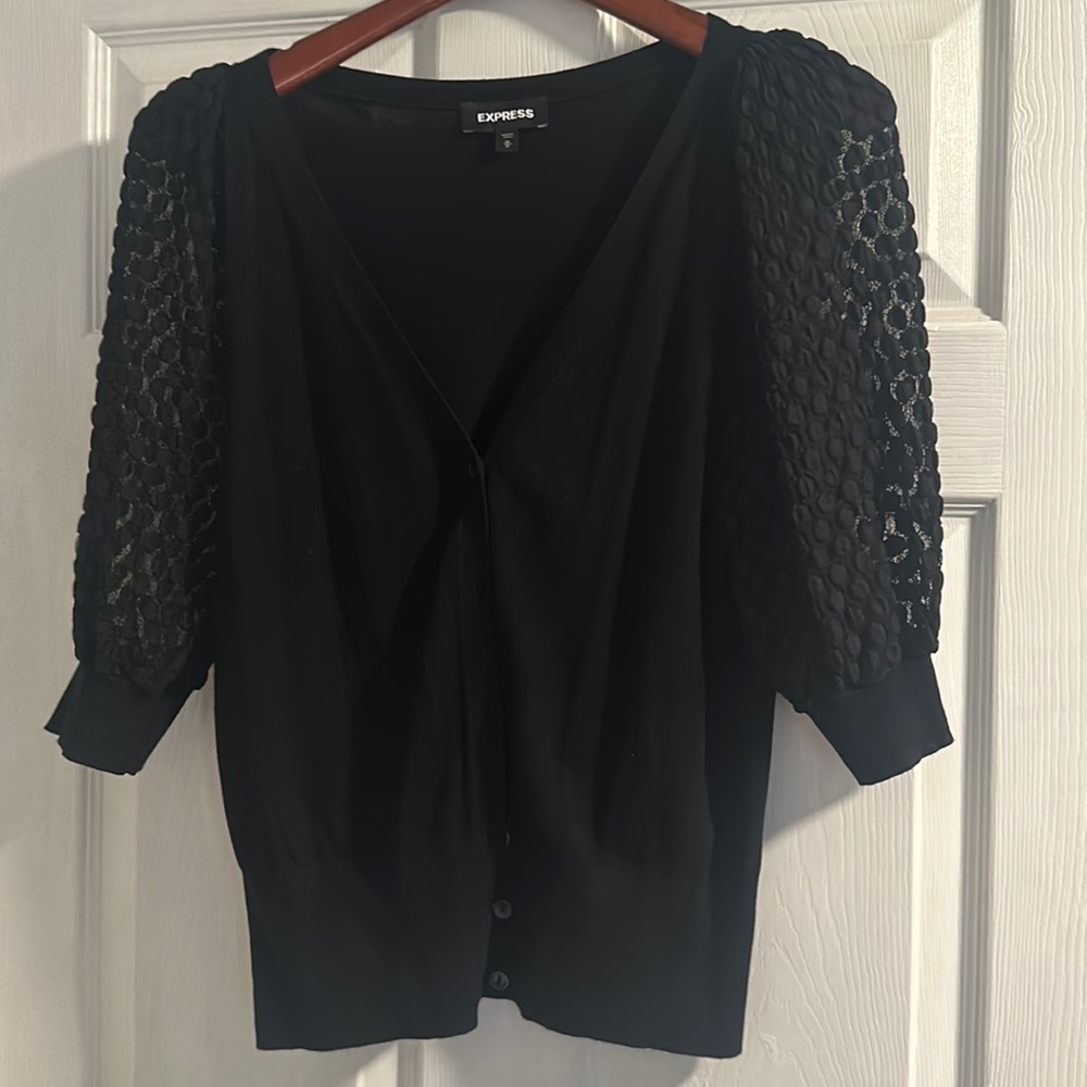 Black Express Short Sleeve Cardigan with see thru sleeves